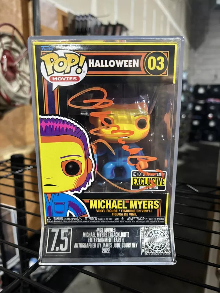 James jude courtney signed Michael Myers BlackLight funko pop with coa graded